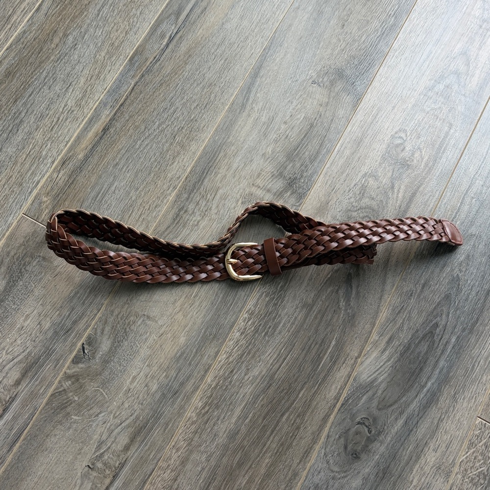 Brown Woven Belt with Gold Buckle